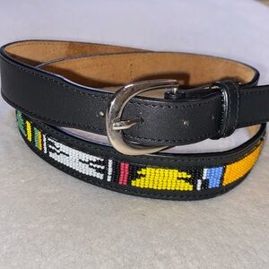 Urban outfitters black leather beaded silver buckle belt Sz L
